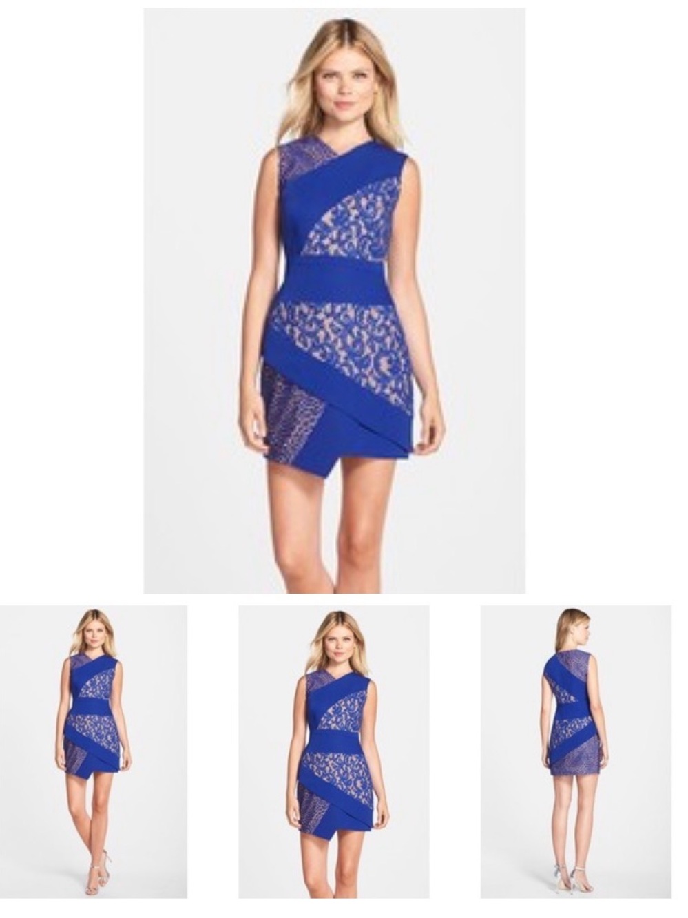 BCBGMaxAzria Royal Blue Lace-Panel Mini Dress Size 2 Like New